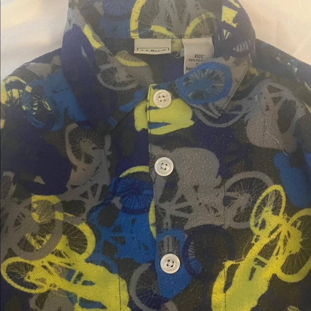 L.L. Bean Kids Flannel Pajama Set - Blue and Yellow Bicycle Print
